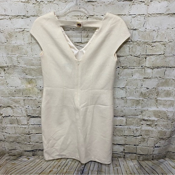 Leona Lauren Leonard Cream Cap Sleeve Wool Sheath Gold Button Dress - Picture 4 of 6